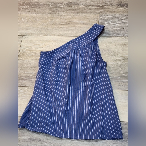 Parker One Shoulder Dark Blue Striped 100% Cotton Top - Picture 5 of 7